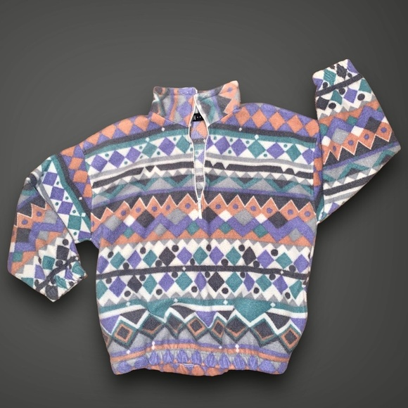 v i n t a g e :: Retro Oversized Aztec Fleece Jacket Pullover - Picture 3 of 9